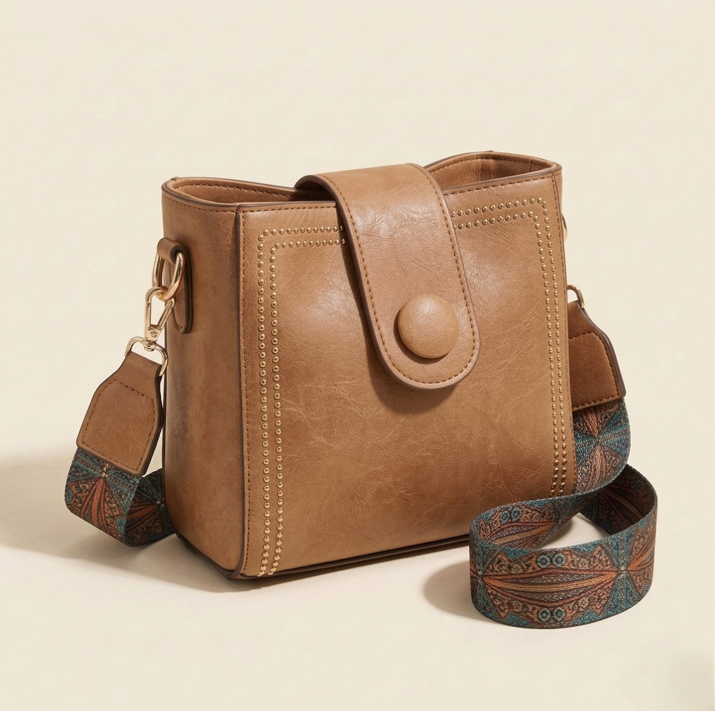 Maviglow™ – Vintage Stud Crossbody Bag with Boho Wide Strap