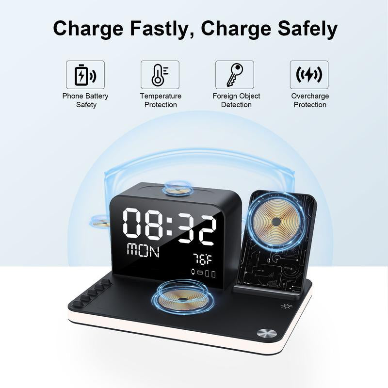 BLKE 7-in-1 Wireless Charging Station - Fast MagSafe Charger with Touch Night Light, Bluetooth Timesync, Digital Display & 33W Adapter for iPhone 16/15/14/13/12, AirPods, Apple Watch & Android Phones