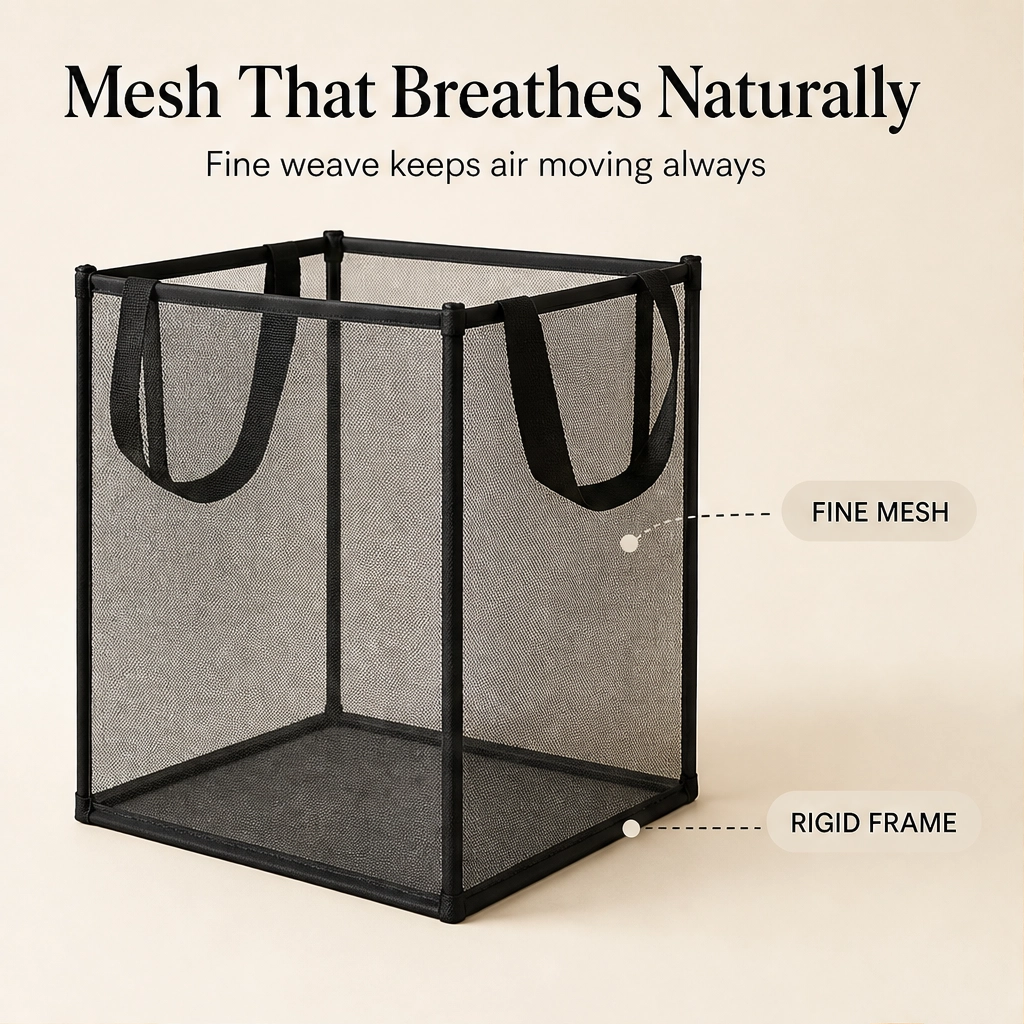Maviglow™ – See-Through Mesh Foldable Storage Basket with Carry Handles 