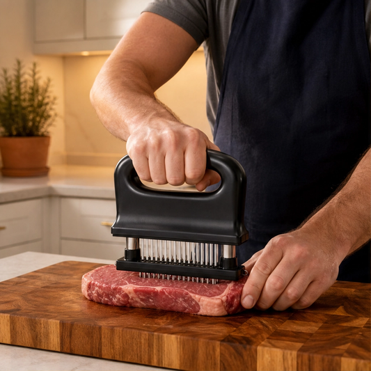 Maviglow™ – 48-Blade Spring-Loaded Meat Tenderizer with Safety Cover 