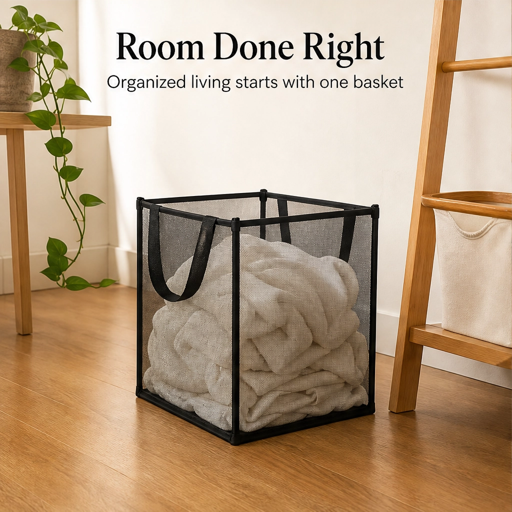 Maviglow™ – See-Through Mesh Foldable Storage Basket with Carry Handles 