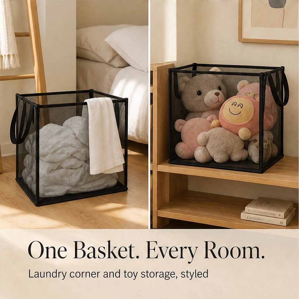 Maviglow™ – See-Through Mesh Foldable Storage Basket with Carry Handles 