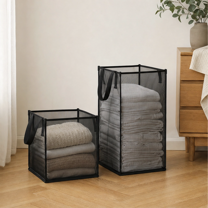 Maviglow™ – See-Through Mesh Foldable Storage Basket with Carry Handles 
