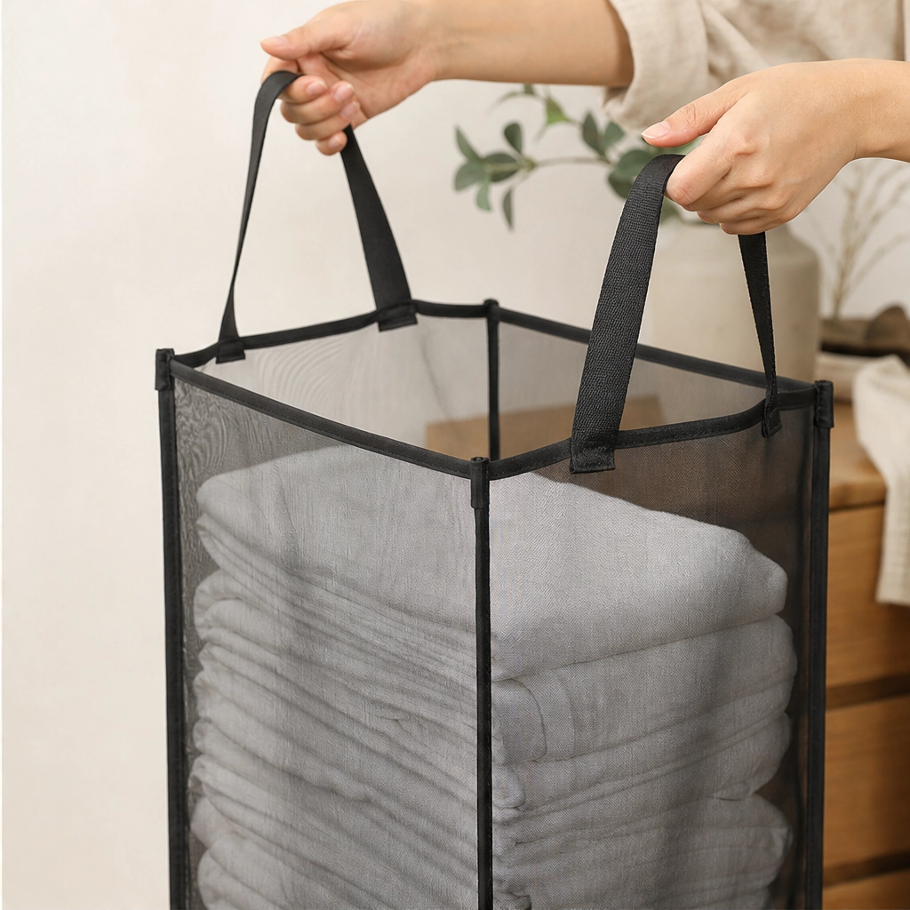 Maviglow™ – See-Through Mesh Foldable Storage Basket with Carry Handles 