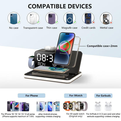 BLKE 7-in-1 Wireless Charging Station - Fast MagSafe Charger with Touch Night Light, Bluetooth Timesync, Digital Display & 33W Adapter for iPhone 16/15/14/13/12, AirPods, Apple Watch & Android Phones