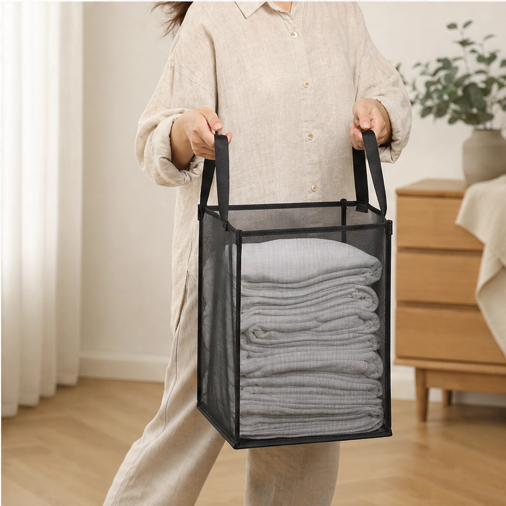 Maviglow™ – See-Through Mesh Foldable Storage Basket with Carry Handles 