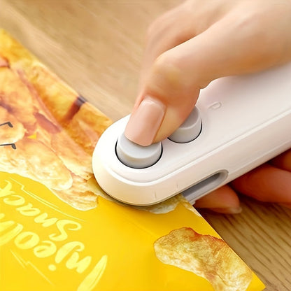 USB Rechargeable 2-in-1 Snack Sealing &amp; Opening Machine: Keep Food Fresh with Heat Sealing and Chip Knife White