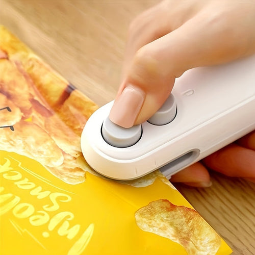 USB Rechargeable 2-in-1 Snack Sealing &amp; Opening Machine: Keep Food Fresh with Heat Sealing and Chip Knife White