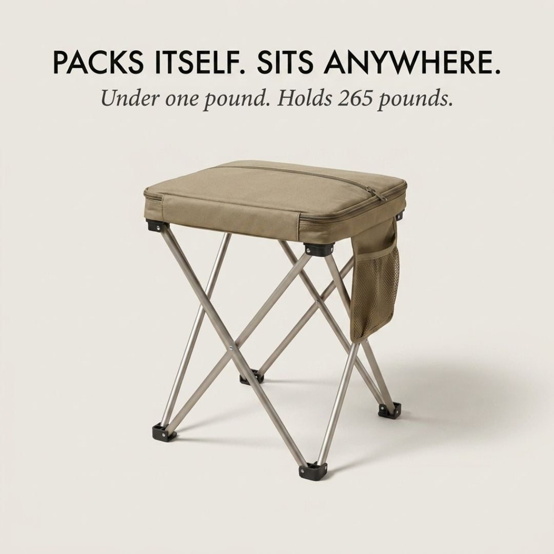 Maviglow™ – Ultralight Folding Stool with Built-In Carry Pouch & Phone Pocket 