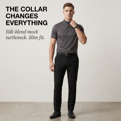 Maviglow™ – Slim Fit Mock Turtleneck T-Shirt for Men | Soft-Stretch Collar 