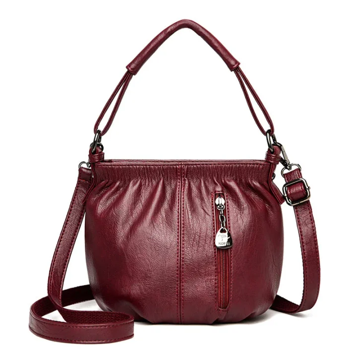 👜50% OFF NOW🎀Casual Pleated Bucket Leather Handbag – Soft Leather, Versatile Style & Adjustable Shoulder Strap✨
