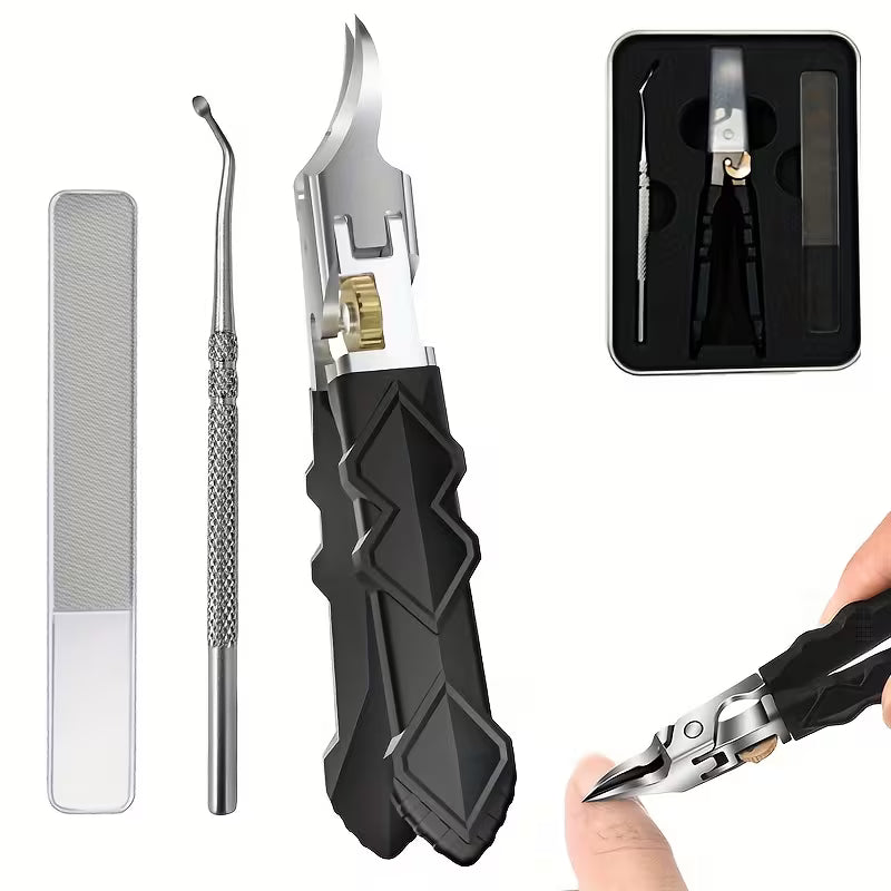 Black Non-slip Handle Gear-locking Nail Clipper Set