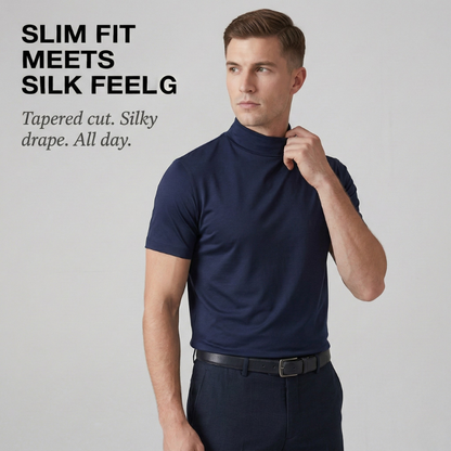 Maviglow™ – Slim Fit Mock Turtleneck T-Shirt for Men | Soft-Stretch Collar 