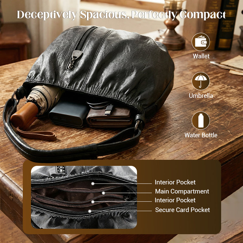 👜50% OFF NOW🎀Casual Pleated Bucket Leather Handbag – Soft Leather, Versatile Style & Adjustable Shoulder Strap✨