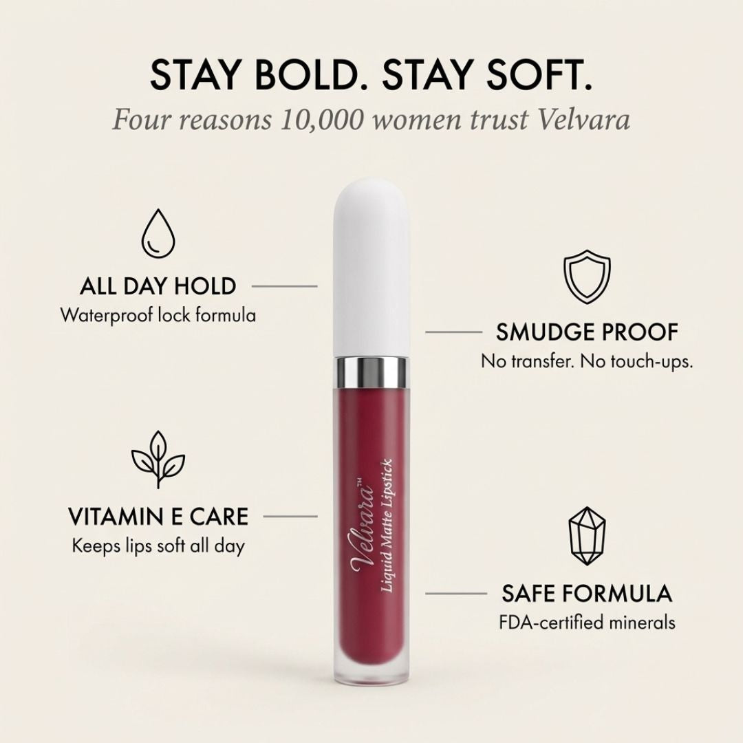 Velvara™ – Matte Liquid Lipstick Set, 10 Shades, Waterproof & Vitamin E + 50% OFF