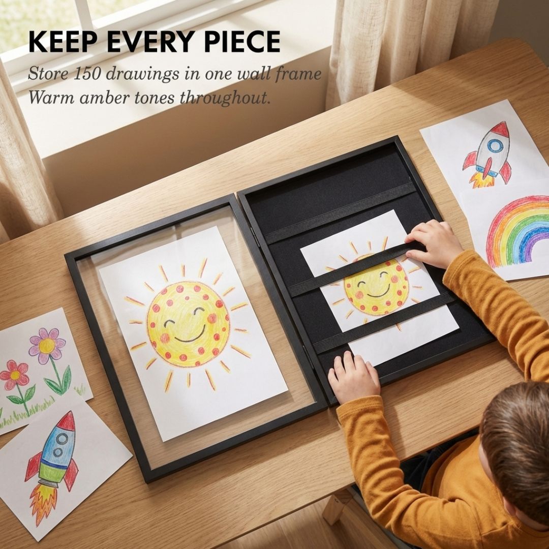 Maviglow™ – Display & Store Kids' Art, Book-Opening Frame, Holds 150+ Pages 