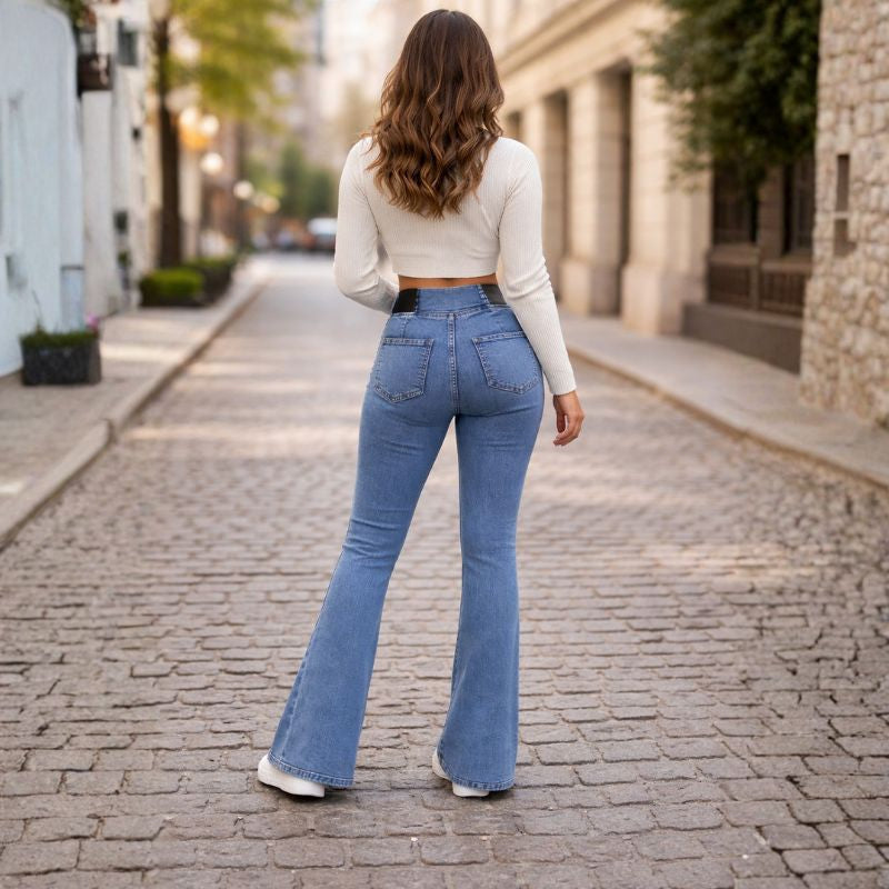Flarova™ – Elastic High-Waist Stretch Flare Denim Jeans + 50% OFF