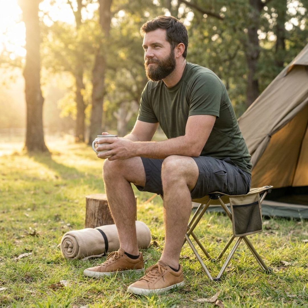 Maviglow™ – Ultralight Folding Stool with Built-In Carry Pouch & Phone Pocket 