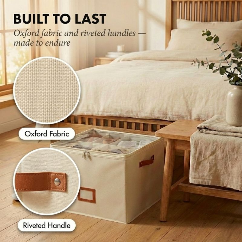Alcove™ – Adjustable Compartment Fabric Shoe Storage Box with Dust-Cover Lid + 50% OFF