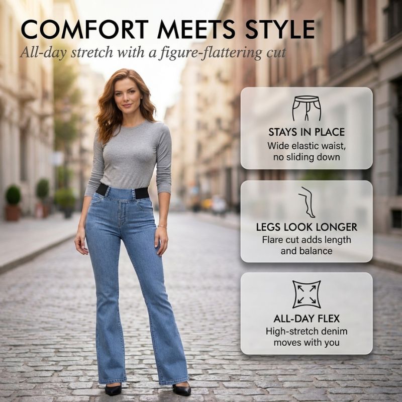 Flarova™ – Elastic High-Waist Stretch Flare Denim Jeans + 50% OFF