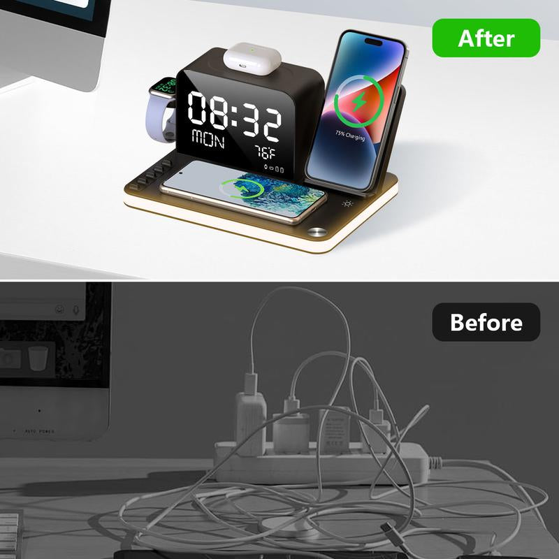 BLKE 7-in-1 Wireless Charging Station - Fast MagSafe Charger with Touch Night Light, Bluetooth Timesync, Digital Display & 33W Adapter for iPhone 16/15/14/13/12, AirPods, Apple Watch & Android Phones