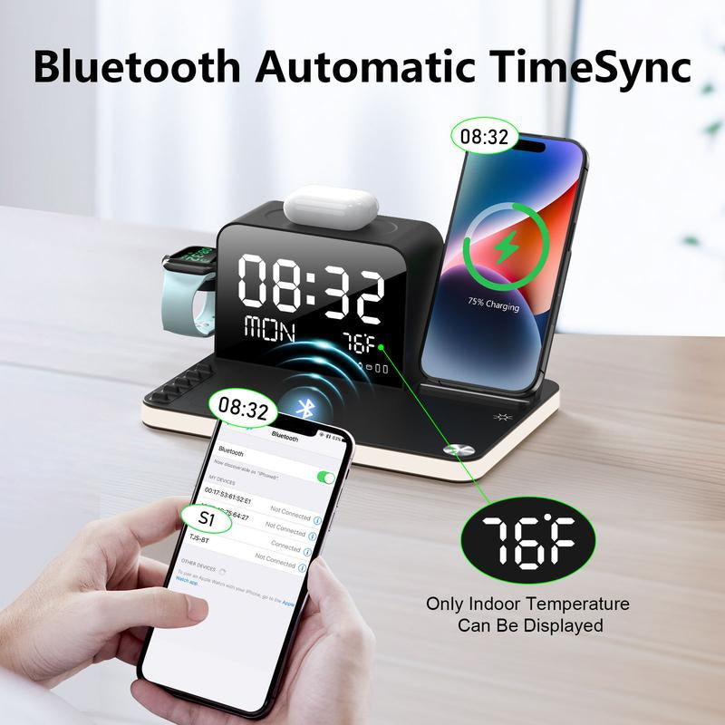 BLKE 7-in-1 Wireless Charging Station - Fast MagSafe Charger with Touch Night Light, Bluetooth Timesync, Digital Display & 33W Adapter for iPhone 16/15/14/13/12, AirPods, Apple Watch & Android Phones