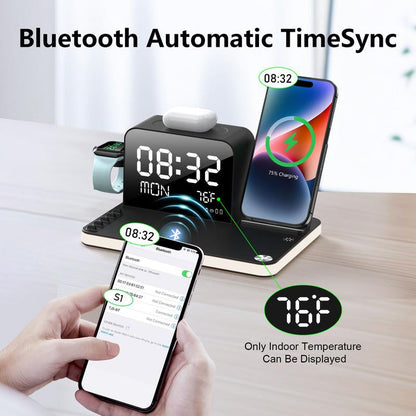 BLKE 7-in-1 Wireless Charging Station - Fast MagSafe Charger with Touch Night Light, Bluetooth Timesync, Digital Display & 33W Adapter for iPhone 16/15/14/13/12, AirPods, Apple Watch & Android Phones