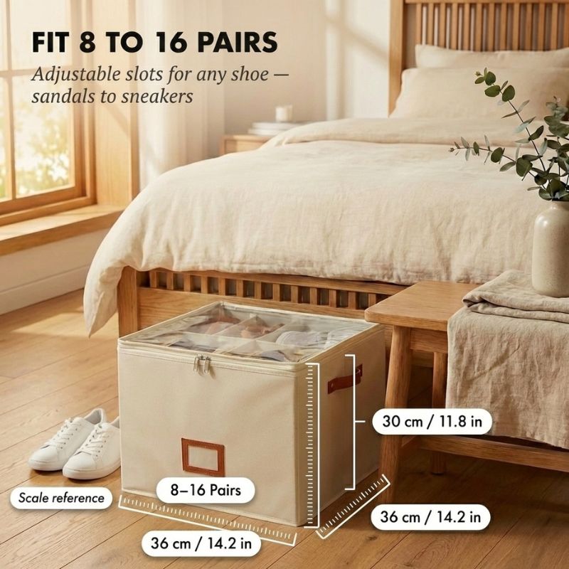 Alcove™ – Adjustable Compartment Fabric Shoe Storage Box with Dust-Cover Lid + 50% OFF
