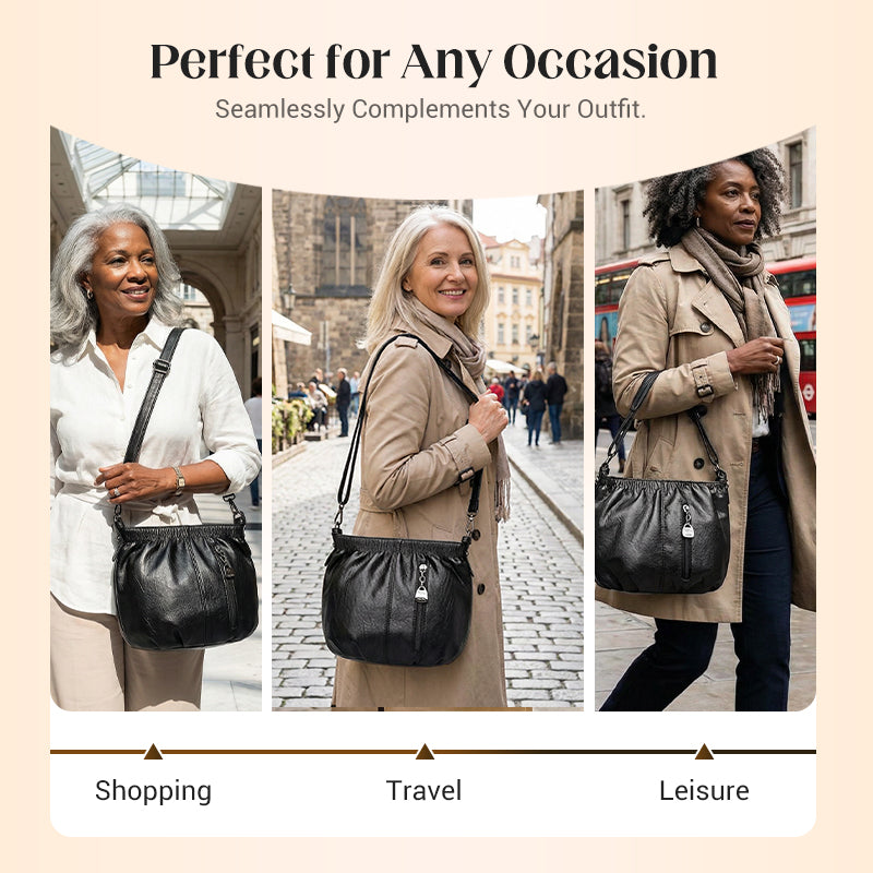 👜50% OFF NOW🎀Casual Pleated Bucket Leather Handbag – Soft Leather, Versatile Style & Adjustable Shoulder Strap✨