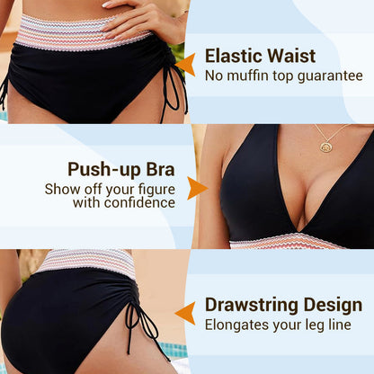 🔥Hot Sale💥-👙High Waisted Tummy Control Color Block Bikini Sets
