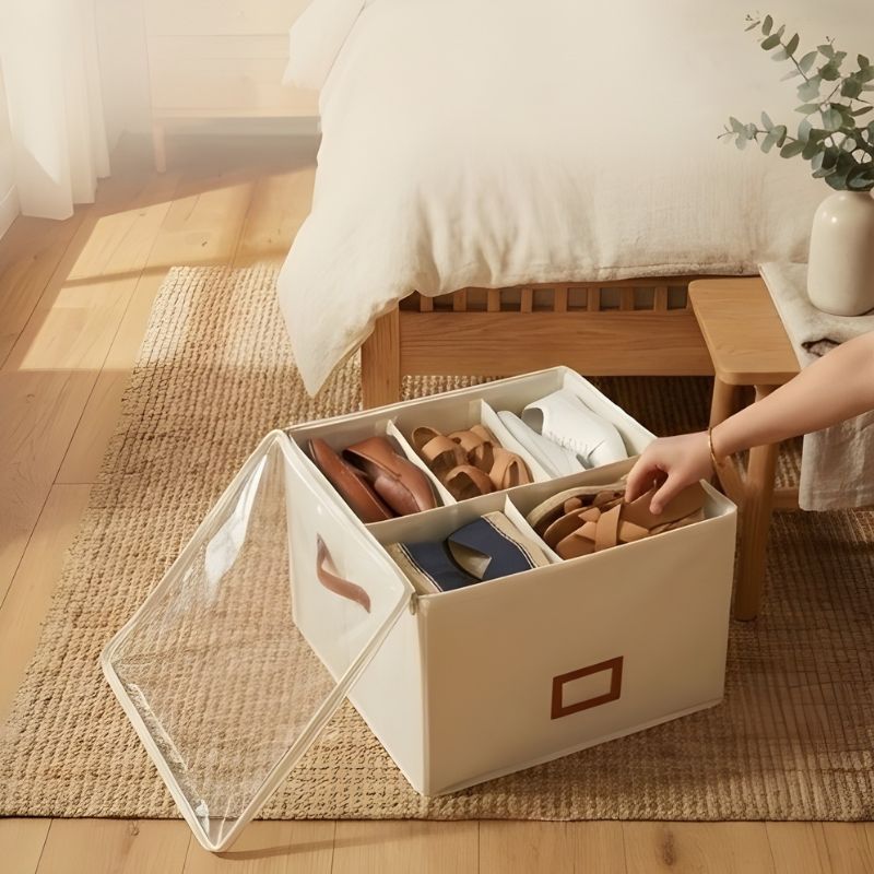 Alcove™ – Adjustable Compartment Fabric Shoe Storage Box with Dust-Cover Lid + 50% OFF