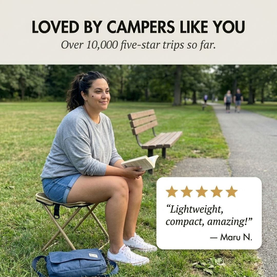 Maviglow™ – Ultralight Folding Stool with Built-In Carry Pouch & Phone Pocket 