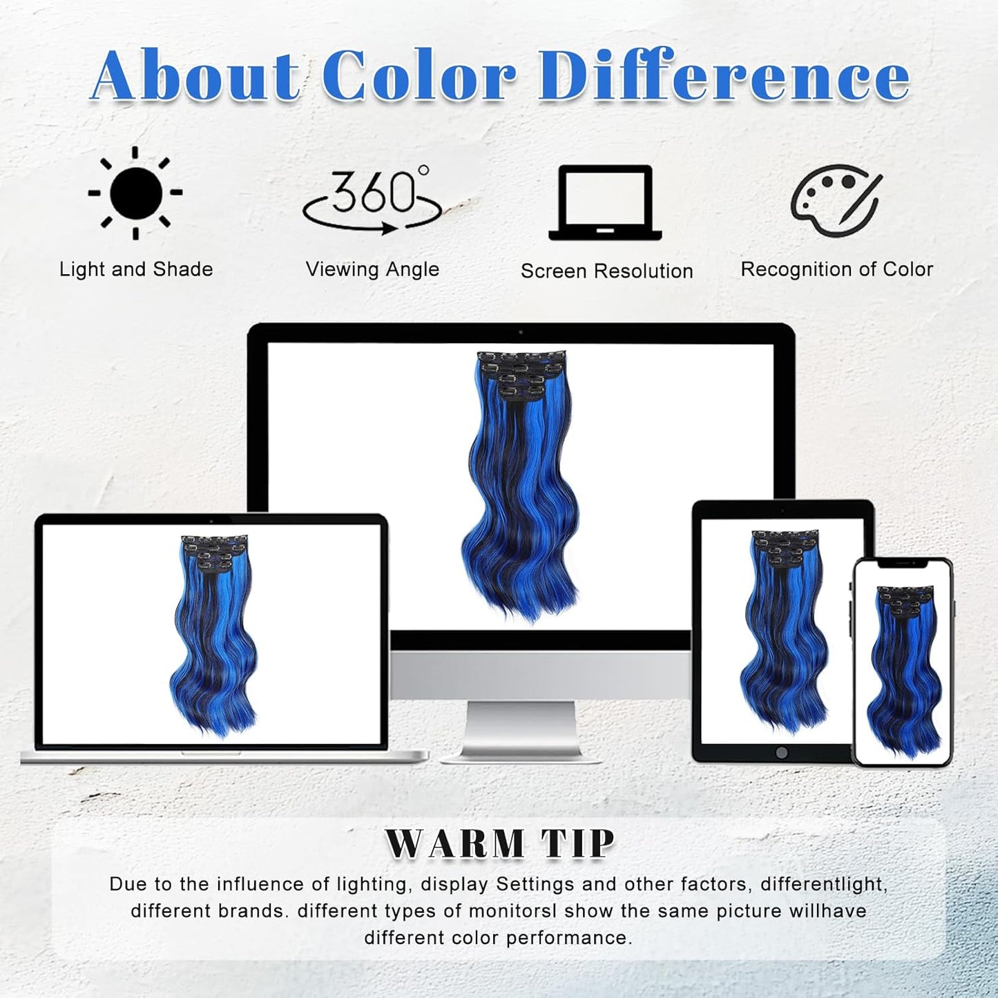 Clip in Long Wavy Synthetic Hair Extension (Blue Black Highlights)