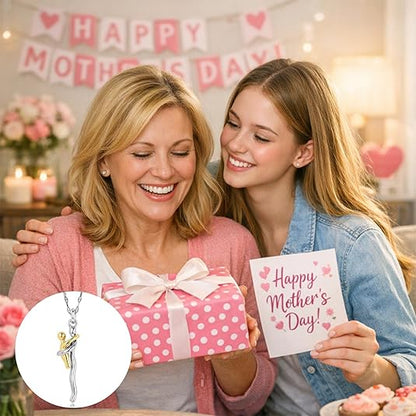 Maviglow™ – 925 Sterling Silver Mother & Child Embrace Pendant Necklace 