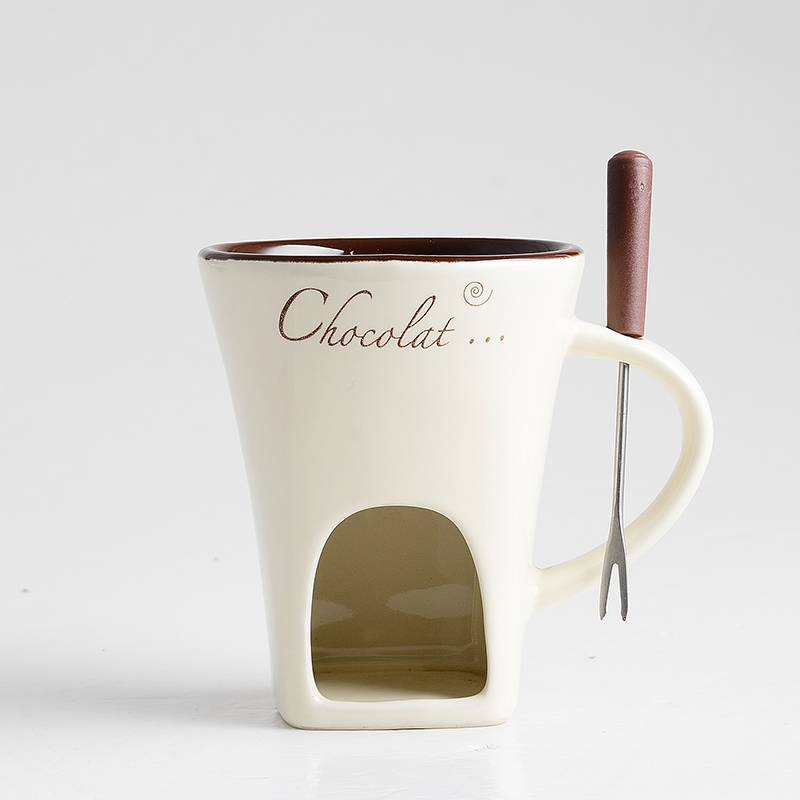 Premium Ceramic Chocolate Fondue Mug Set with Tea Light Warmer - Romantic Date Night Essential