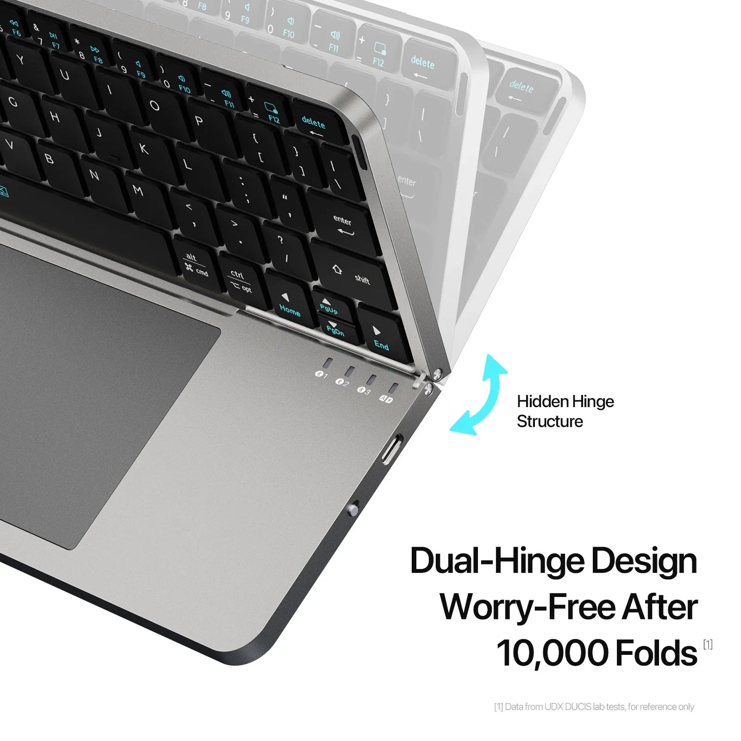 New foldable ultra-thin Bluetooth keyboard, compatible with Apple, Android, smartphones, and tablets.