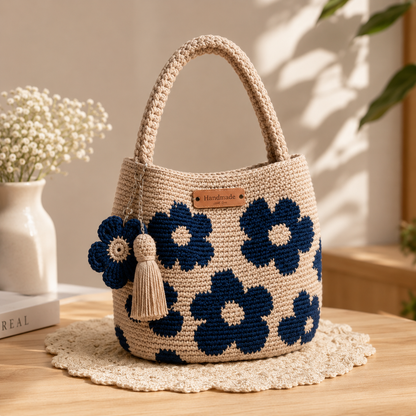 Handmade-Crocheted Flower Tote Bag