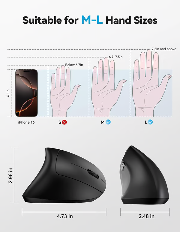 🖱️ Ergonomic Vertical Mouse | Christmas SALE 50% OFF | 87% Less Wrist Strain, 3-Device Bluetooth Switch | Perfect Gift for Office & Home Office Setup 🎄✨