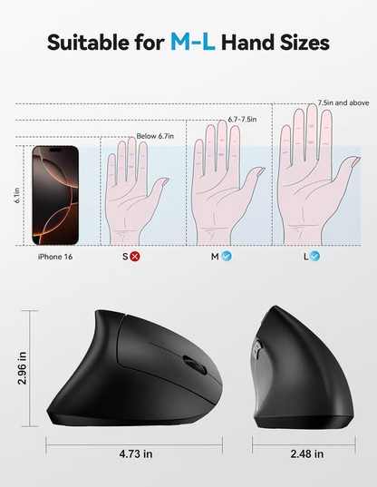🖱️ Ergonomic Vertical Mouse | Christmas SALE 50% OFF | 87% Less Wrist Strain, 3-Device Bluetooth Switch | Perfect Gift for Office & Home Office Setup 🎄✨