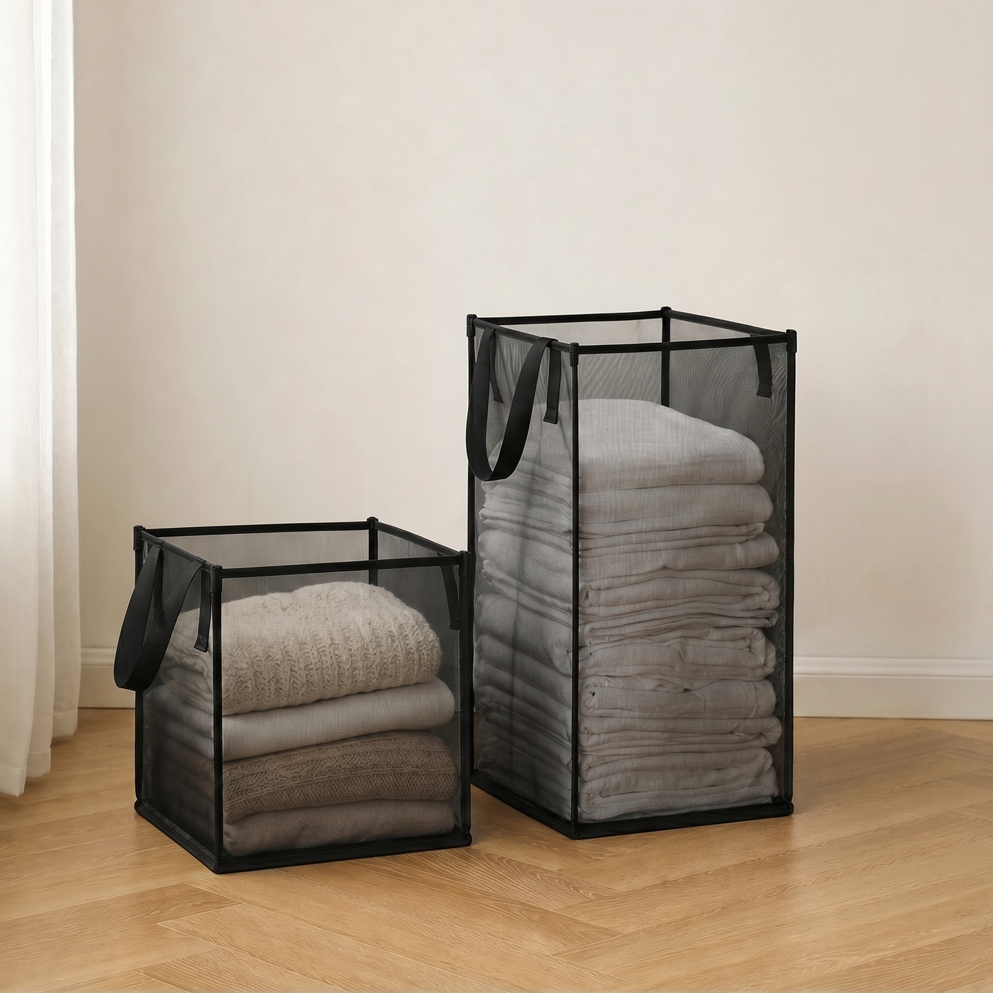 Maviglow™ – See-Through Mesh Foldable Storage Basket with Carry Handles 