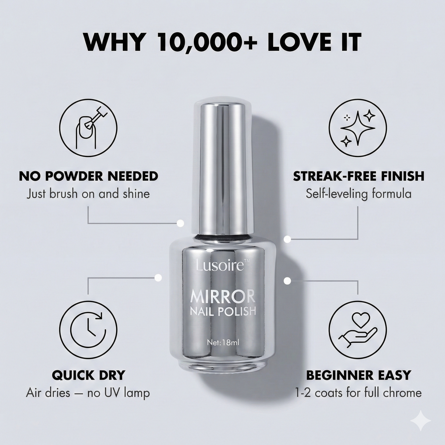Lusoire™ – Liquid Mirror Chrome Nail Polish for Instant Salon-Shine Nails + 1+1 FREE