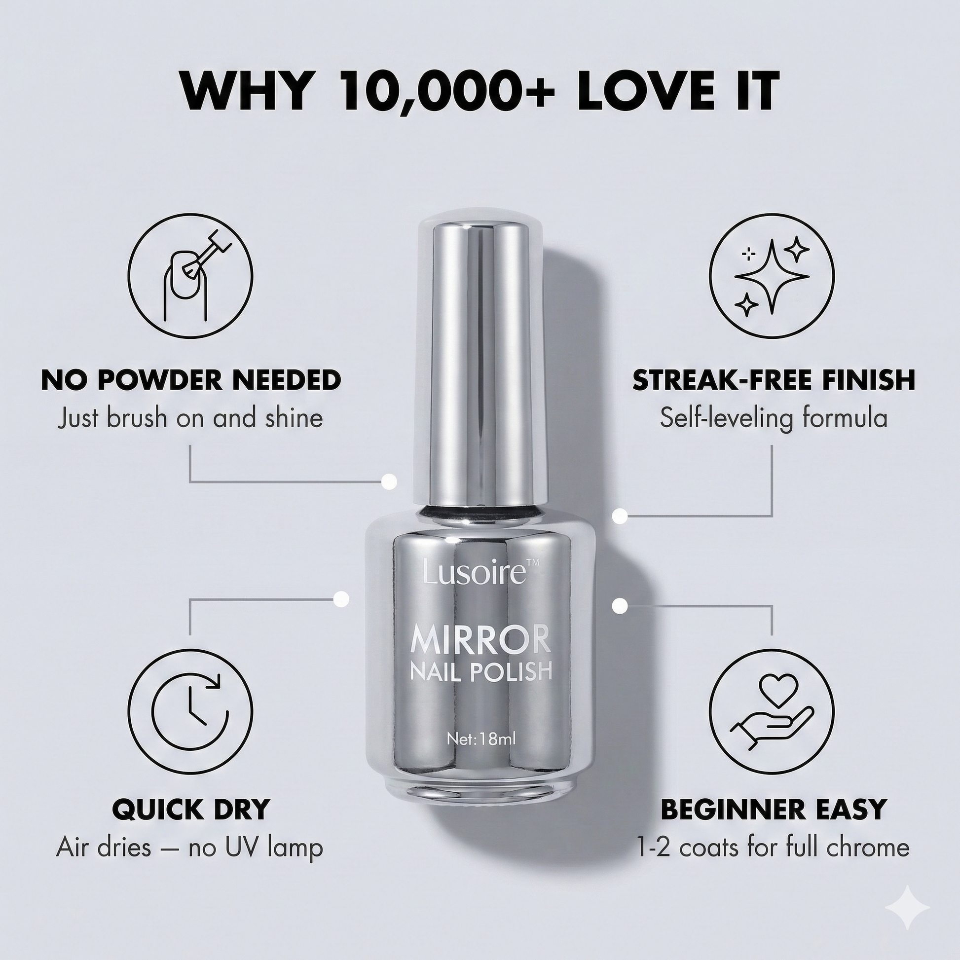 Lusoire™ – Liquid Mirror Chrome Nail Polish for Instant Salon-Shine Nails + 1+1 FREE