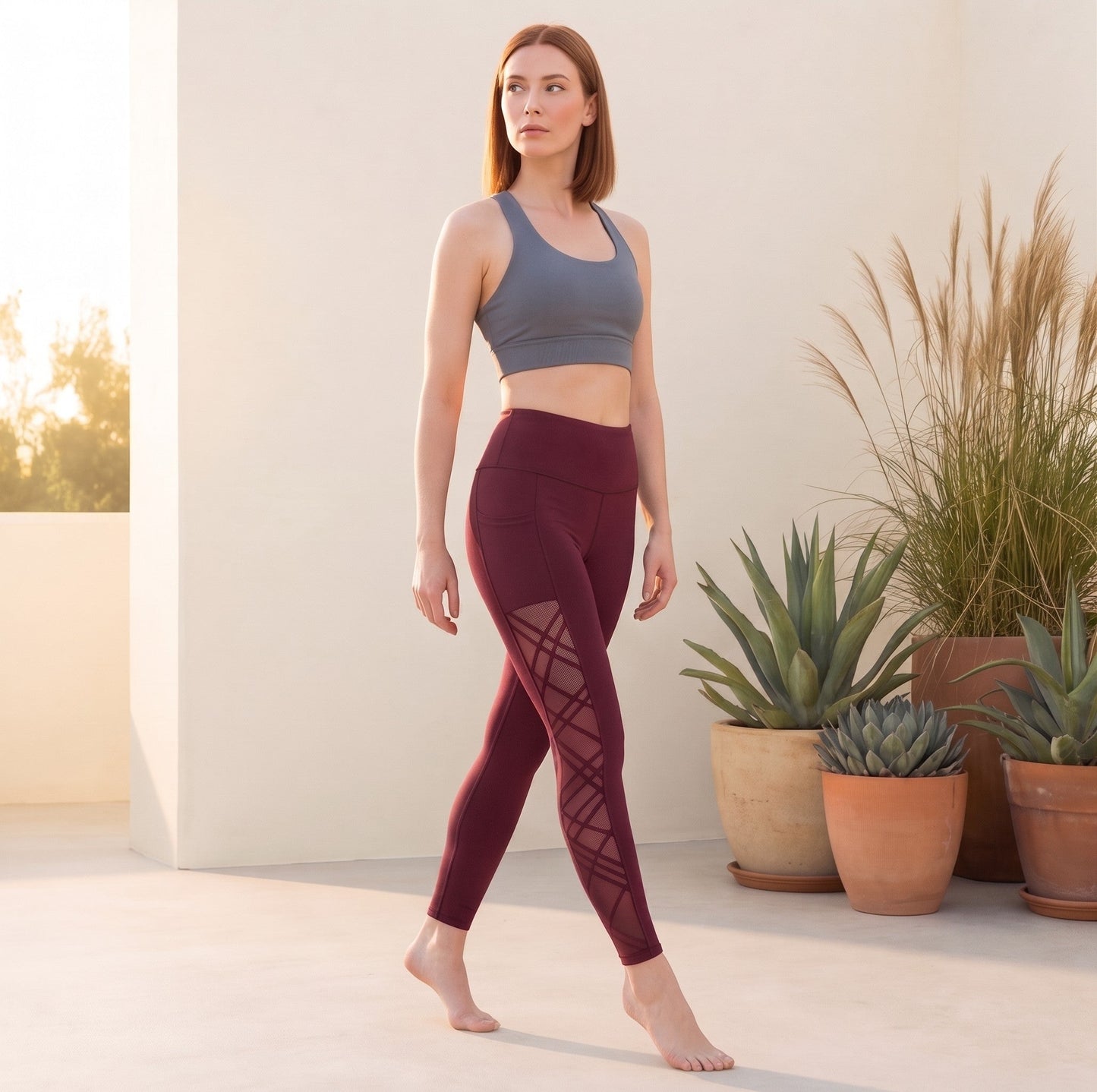 Maviglow™ – High Waist Mesh Panel Butt Lift Yoga Leggings with Pockets 