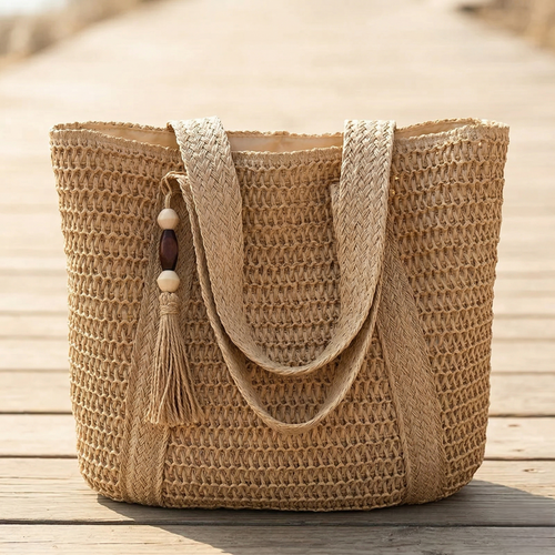 Maviglow™ – Woven Straw Tote Bag with Zipper, Tassel & Boho Style 