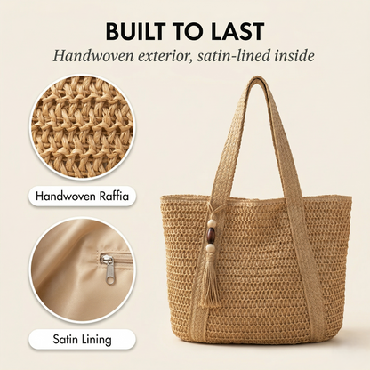 Maviglow™ – Woven Straw Tote Bag with Zipper, Tassel & Boho Style 