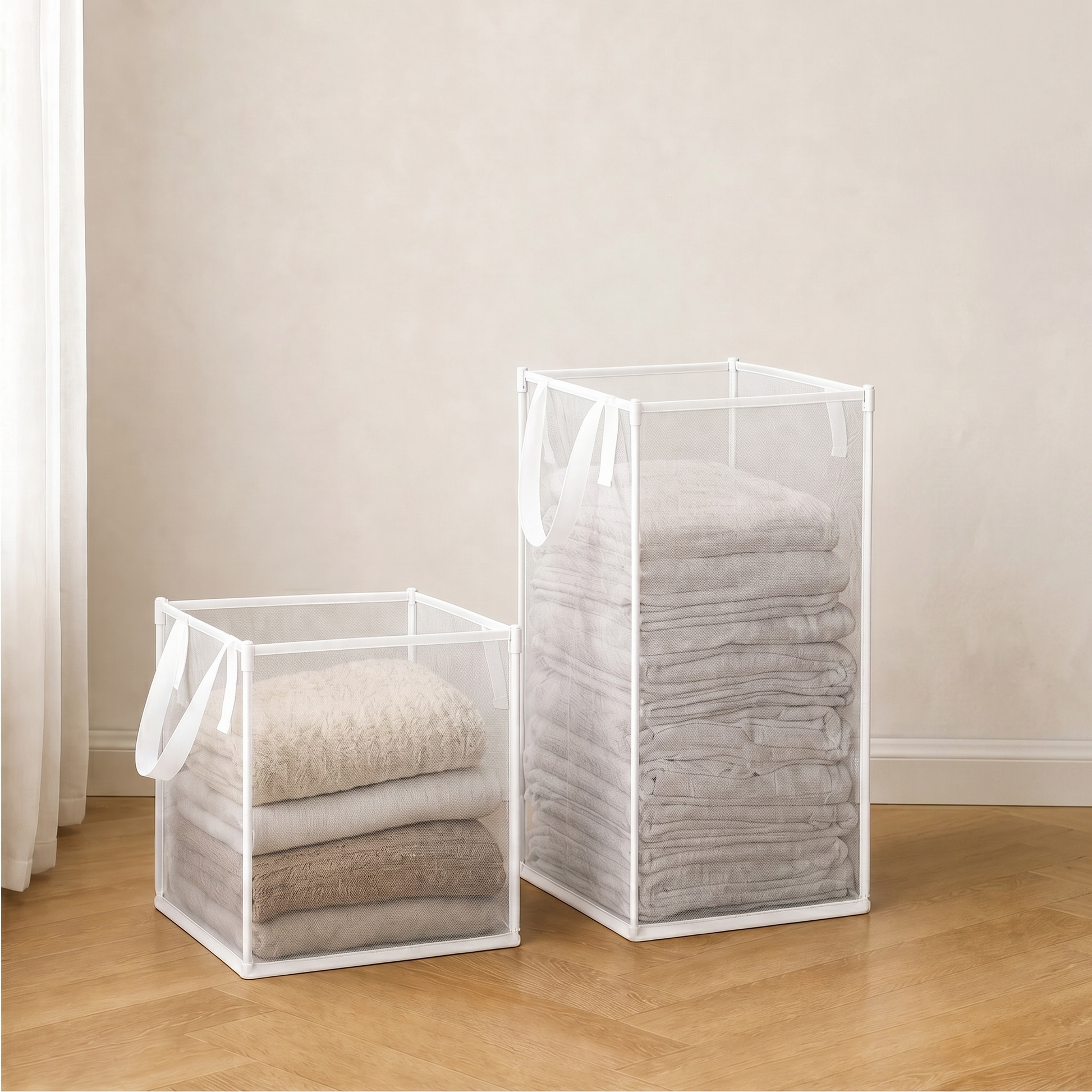 Maviglow™ – See-Through Mesh Foldable Storage Basket with Carry Handles 