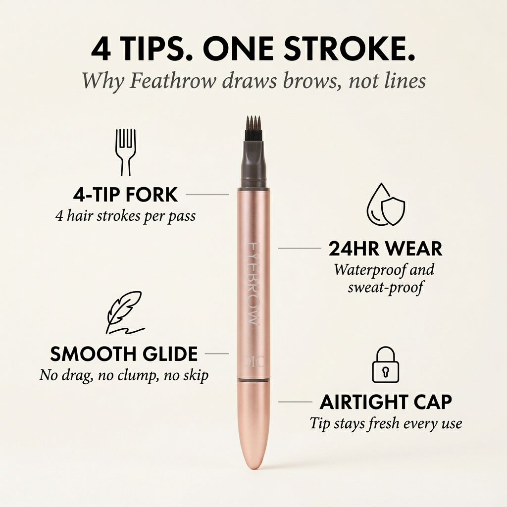 Maviglow™ – 4-Tip Micro-Fork Waterproof Eyebrow Pencil for Natural Hair-Like Strokes 