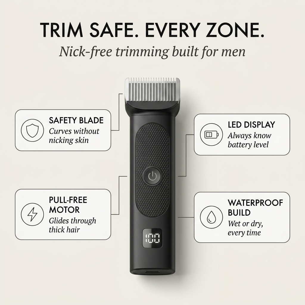 Maviglow™ – L-Shaped Safety Blade Body Trimmer for Men | LED Display | 90-Min Battery 