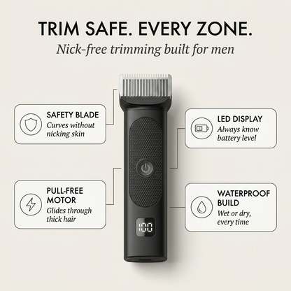 Maviglow™ – L-Shaped Safety Blade Body Trimmer for Men | LED Display | 90-Min Battery 