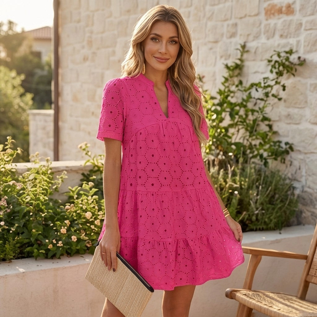 Petalia™ – Flowy Eyelet Babydoll Swing Mini Dress for Women + 50 % OFF